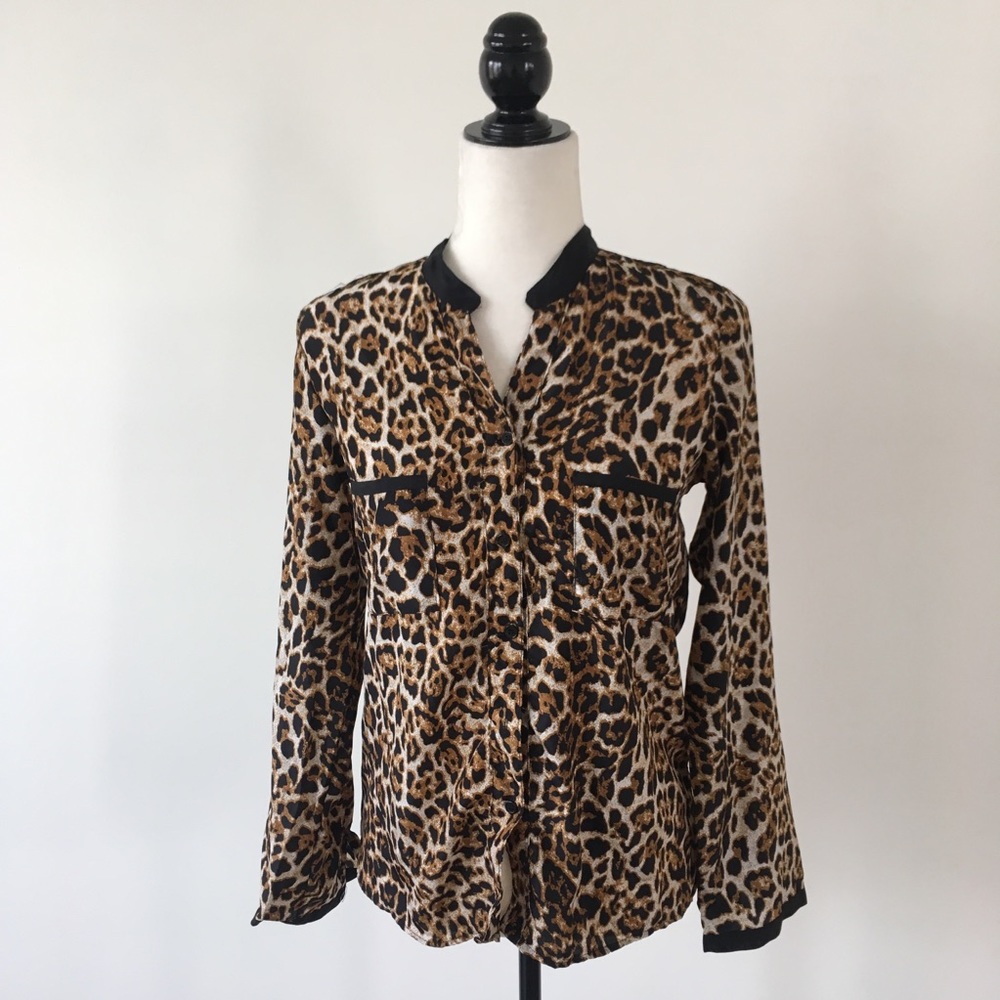 Black Leopard Print Button Down Blouse - image 1